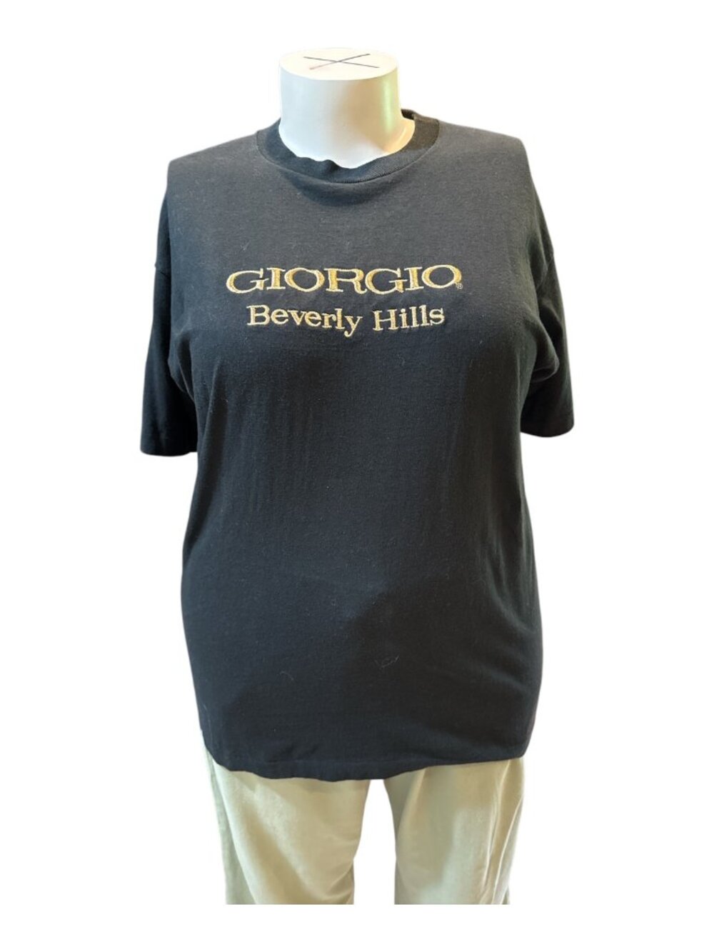 Giorgio Beverly Hills XL Black & Gold Embroidered Vintage Short Sleeve Heavy Tee